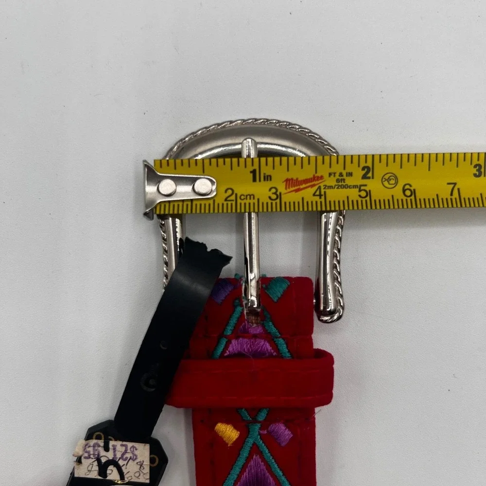 Vintage Comeco Belt Red‎ Velvet Embroidered Geometric Pattern Size S/M KIDS